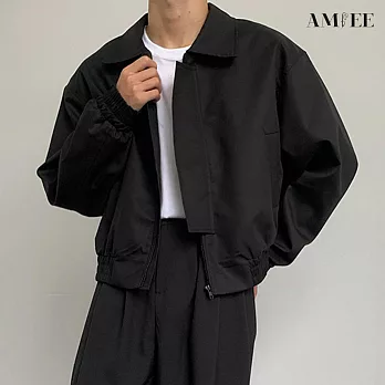 【AMIEE】率性百搭質感短版夾克外套(男裝/2色/M-2XL/KDCY-JK33) M 黑色