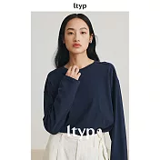 ltyp旅途原品 秋季100%長絨棉極簡休閒百搭寬鬆長袖上衣 M L-XL L-XL 藏青色