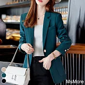 【MsMore】 休閒小西裝韓版通勤氣質時尚長袖西裝短版外套# 118934 M 藍色