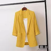【Jilli~ko】韓版寬鬆休閒棉麻感西裝外套 J10925  FREE 黃色