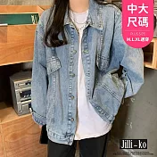 【Jilli~ko】韓版INS刷舊復古開扣牛仔外套 J10960  FREE 藍色
