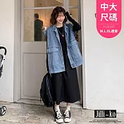 【Jilli~ko】學院原宿風復古寬版牛仔背心馬甲 J10981 FREE 藍色