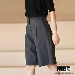 【Jilli~ko】可調腰帶顯瘦垂感五分西裝褲 M─L J10189 L 深灰色