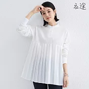 [衣途]精緻時髦挺版百摺圓領襯衫FREE(KDTQ-B629) F 白色