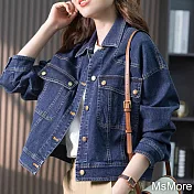 【MsMore】 藍色牛仔短外套韓版時尚長袖休閒短款# 119215 L 牛仔藍色