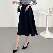 【MsMore】 氣質名媛知性職業高腰設計感時尚長裙# 119239 XL 藏青色