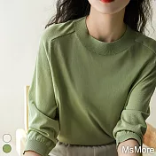 【MsMore】 美好舒適圓領寬鬆顯瘦七分袖針織衫短版上衣# 119359 FREE 綠色