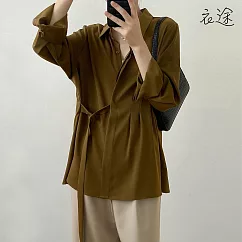 [衣途]流星絲麻高級設計綁帶襯衫M─L(KDTQ─B621) M 焦糖咖