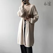 [衣途]慵懶寬鬆中長款綿羊絨毛衣外套FREE(KDCQ-B891) F 奶油米杏