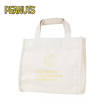 【日本正版授權】史努比 帆布手提袋 便當袋/午餐袋 Snoopy/PEANUTS - 黃色款
