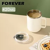 【日本FOREVER】304不鏽鋼雙層保溫馬克杯/茶杯420ml-米白 (附蓋)