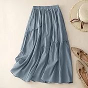 【ACheter】 雙層棉麻感半身裙文藝顯瘦仙女純色不規則A字長裙# 119316 FREE 藍色