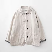 【ACheter】 純色棉質短款外套顯瘦單排扣文藝反摺格長袖短版# 119326 L 米白色
