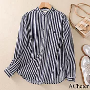 【ACheter】 條紋襯衫休閒通勤空調棉質時尚寬鬆短板外罩上衣# 119337 L 條紋色
