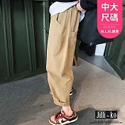 【Jilli~ko】大口袋寬鬆休閒百搭直筒工裝褲 J10639  FREE 卡其色