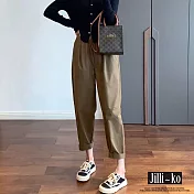 【Jilli~ko】鬆緊腰立體剪裁顯瘦百搭蘿蔔褲 M-XL J10931 L 咖色