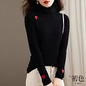 【初色】高領條紋修身加厚保暖針織毛衣上衣-共5色-66041(F可選) F 黑色