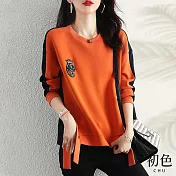【初色】拼接寬鬆T恤數字印花上衣-橘色-66097(M-2XL可選) XL 橘色