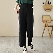 【AMIEE】高腰排扣直筒褲(2色/M-3XL/KDPQ-7136) XL 黑色