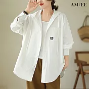 【AMIEE】文藝休閒刺繡抽繩連帽襯衫外套(2色/M-2XL/KDCQ-6210) XL 白色