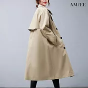 【AMIEE】經典翻領中長款工裝風衣外套(4色/M-2XL/KDCQ-6187) XL 杏色(卡其)