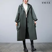 【AMIEE】經典翻領中長款工裝風衣外套(4色/M-2XL/KDCQ-6187) M 綠色
