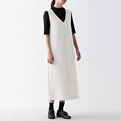 【MUJI 無印良品】女棉混二重織無袖洋裝 XL 米黃