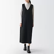 【MUJI 無印良品】女棉混二重織無袖洋裝 L 黑色