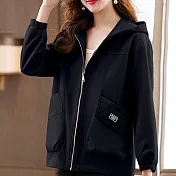 【MsMore】 休閒大碼寬鬆連帽長袖韓版減齡夾克短外套# 119143 M 黑色
