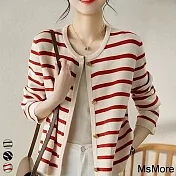 【MsMore】 溫柔針織衫浪漫經典條紋圓領長袖短版針織衫外套# 119461 FREE 紅色
