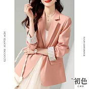 【初色】素色簡約修身顯瘦西裝外套-粉紅色-64095(M-2XL可選) XL 粉紅色