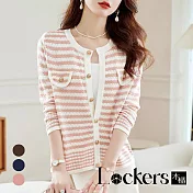 【Lockers 木櫃】秋季條紋小香風針織開衫外套 L112091804 L 粉色L