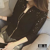 【Jilli~ko】蕾絲鏤空薄款休閒短款拉鍊外套 J6273  FREE 黑色