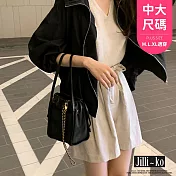 【Jilli~ko】防曬輕薄透氣寬鬆連帽拉鍊外套中大尺碼 J11011  FREE 黑色