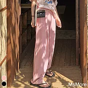 【MsMore】 闊腿西裝褲垂感高腰寬鬆拖地韓系休閒褲長褲# 119352 4XL 粉紅色