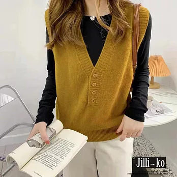 【Jilli~ko】韓版疊穿外搭毛衣寬鬆無袖針織馬甲 J11005  FREE 橙黃色