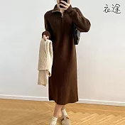 [衣途]溫柔細緻綿羊絨中長版毛衣裙FREE(KDDQ-B812) F 咖啡色