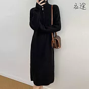 [衣途]溫柔細緻綿羊絨中長版毛衣裙FREE(KDDQ-B812) F 黑色