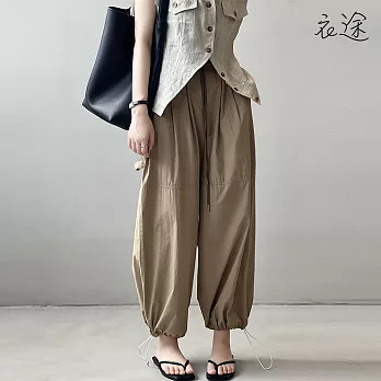 [衣途]時髦酷甜全棉寬鬆抽繩工裝褲M-L(KDPQ-B706) L 卡其色