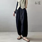 [衣途]時髦酷甜全棉寬鬆抽繩工裝褲M-L(KDPQ-B706) L 黑色