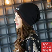 seoul show首爾秀 男女雙層棉質多功能圍脖帽 黑色