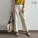[衣途]對稱褶皺寬鬆全棉直筒褲M-L(KDPQ-B683) L 米白色