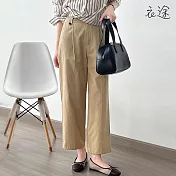 [衣途]對稱褶皺寬鬆全棉直筒褲M-L(KDPQ-B683) L 卡其色