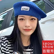 seoul show首爾秀 趙露思類款貼布字母針織畫家帽毛線貝雷帽  藍色