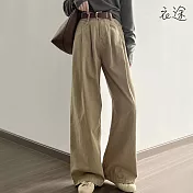 [衣途]休閒復古高腰牛仔褲S-XL(KDPQ-B009) M 卡其色