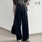 [衣途]休閒復古高腰牛仔褲S-XL(KDPQ-B009) M 藍色