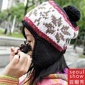seoul show首爾秀 雪花棒針編織毛線帽  黑色
