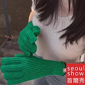 seoul show首爾秀 韓版長腕翻蓋觸控針織手套  綠色