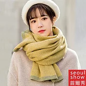 Seoul Show首爾秀 人字格紋針織加厚仿羊絨圍巾披肩  芥黃