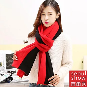 Seoul Show首爾秀 三條兩色男女針織仿羊絨拼色圍巾披肩  大紅黑